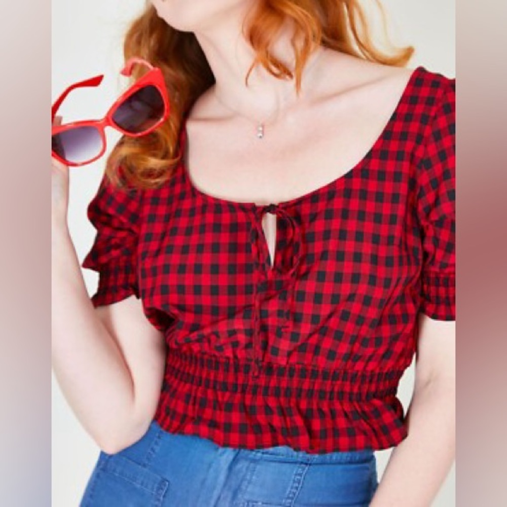 Voodoo Vixen Red and Black Checkered Blouse